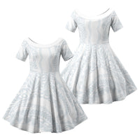 Samoa Lotu Tamaiti Family Matching Short Sleeve Bodycon Dress and Hawaiian Shirt Teuila With Tribal Motifs LT05 Daughter's Dress White - Polynesian Pride