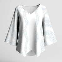 Samoa Lotu Tamaiti Kimono Sleeve Blouse Teuila With Tribal Motifs LT05 Female White - Polynesian Pride