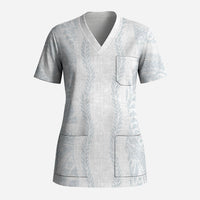 Samoa Lotu Tamaiti Scrub Top Teuila With Tribal Motifs LT05 Adult White - Polynesian Pride