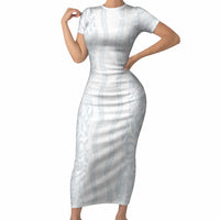 Samoa Lotu Tamaiti Short Sleeve Bodycon Dress Teuila With Tribal Motifs LT05 Long Dress White - Polynesian Pride