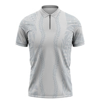 Samoa Lotu Tamaiti Zipper Polo Shirt Teuila With Tribal Motifs LT05 White - Polynesian Pride
