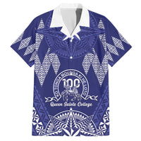 Personalised Queen Salote College Centenary Family Matching Off The Shoulder Long Sleeve Dress and Hawaiian Shirt Tongan Kupesi Pattern LT05 Dad's Shirt - Short Sleeve Navy - Polynesian Pride