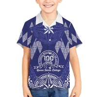 Personalised Queen Salote College Centenary Family Matching Off Shoulder Short Dress and Hawaiian Shirt Tongan Kupesi Pattern - Polynesian Pride