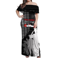 Pearl Harbor Remembrance Day Off Shoulder Maxi Dress USS Arizona In Memory With Polynesian Pattern LT05 Women Black - Polynesian Pride