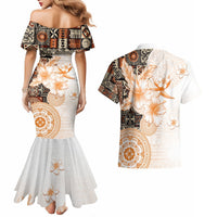 Fiji Couples Matching Mermaid Dress and Hawaiian Shirt Masi Tapa Pattern Brown LT05 - Polynesian Pride