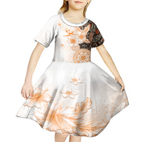 Fiji Kid Short Sleeve Dress Masi Tapa Pattern Brown LT05 - Polynesian Pride