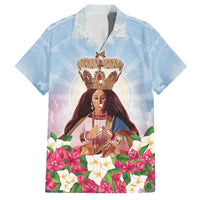 Guam Patroness Family Matching Off Shoulder Short Dress and Hawaiian Shirt The Legend Santa Marian Kamalen LT05 Dad's Shirt - Short Sleeve Blue - Polynesian Pride