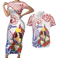 Happy Guam Santa Marian Kamalen Day Couples Matching Short Sleeve Bodycon Dress and Hawaiian Shirt LT05 White - Polynesian Pride