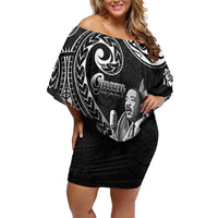 Guam MLK Day Family Matching Off Shoulder Short Dress and Hawaiian Shirt The Legacy Of MLK LT05 Mom's Dress Black - Polynesian Pride