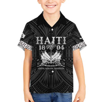 Haiti 1804 Family Matching Off The Shoulder Long Sleeve Dress and Hawaiian Shirt Polynesian Silver Neg Maron LT05 Son's Shirt Silver - Polynesian Pride