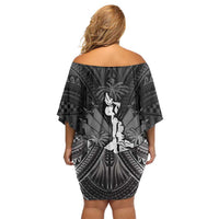 Haiti 1804 Family Matching Off Shoulder Short Dress and Hawaiian Shirt Polynesian Silver Neg Maron