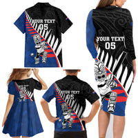 Custom New Zealand Auckland Cricket Family Matching Long Sleeve Bodycon Dress and Hawaiian Shirt With Maori Pattern LT05 - Polynesian Pride