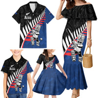 Custom New Zealand Auckland Cricket Family Matching Mermaid Dress and Hawaiian Shirt With Maori Pattern LT05 - Polynesian Pride