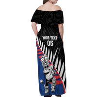 Custom New Zealand Auckland Cricket Family Matching Off Shoulder Maxi Dress and Hawaiian Shirt With Maori Pattern LT05 - Polynesian Pride