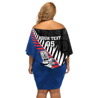 Custom New Zealand Auckland Cricket Off Shoulder Short Dress With Maori Pattern LT05 - Polynesian Pride