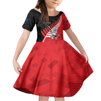 Custom New Zealand Canterbury Cricket Family Matching Short Sleeve Bodycon Dress and Hawaiian Shirt With Maori Pattern LT05 Daughter's Dress Red - Polynesian Pride