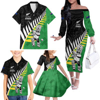 Custom New Zealand Central Districts Cricket Family Matching Off The Shoulder Long Sleeve Dress and Hawaiian Shirt With Maori Pattern LT05 - Polynesian Pride