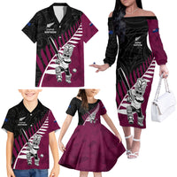 Custom New Zealand Northern Districts Cricket Family Matching Off The Shoulder Long Sleeve Dress and Hawaiian Shirt With Maori Pattern LT05 - Polynesian Pride