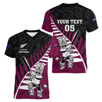 Custom New Zealand Northern Districts Cricket Women V Neck T Shirt With Maori Pattern
