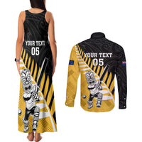 Custom New Zealand Wellington Cricket Couples Matching Tank Maxi Dress and Long Sleeve Button Shirt With Maori Pattern