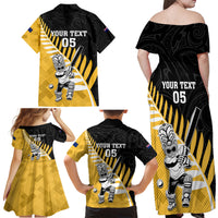Custom New Zealand Wellington Cricket Family Matching Off Shoulder Maxi Dress and Hawaiian Shirt With Maori Pattern LT05 - Polynesian Pride