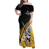 Custom New Zealand Wellington Cricket Family Matching Off Shoulder Maxi Dress and Hawaiian Shirt With Maori Pattern LT05 Mom's Dress Yellow - Polynesian Pride