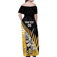 Custom New Zealand Wellington Cricket Family Matching Off Shoulder Maxi Dress and Hawaiian Shirt With Maori Pattern LT05 - Polynesian Pride