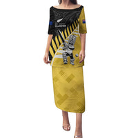 Custom New Zealand Wellington Cricket Family Matching Puletasi and Hawaiian Shirt With Maori Pattern LT05 Mom's Dress Yellow - Polynesian Pride