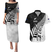 Custom New Zealand Cricket Couples Matching Puletasi and Hawaiian Shirt With Maori Pattern LT05 Black - Polynesian Pride