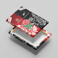 New Zealand And England Rugby Canvas Wall Art Maori Tiki With Red Rose Together