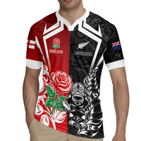 New Zealand And England Rugby Custom Rugby Jersey Maori Tiki With Red Rose Together