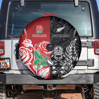 New Zealand And England Rugby Spare Tire Cover Maori Tiki With Red Rose Together LT05 Red - Polynesian Pride