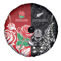 New Zealand And England Rugby Spare Tire Cover Maori Tiki With Red Rose Together LT05 - Polynesian Pride