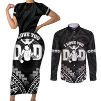 Personalised Happy Father's Day Couples Matching Short Sleeve Bodycon Dress and Long Sleeve Button Shirt I Love You Dad Polynesian Style