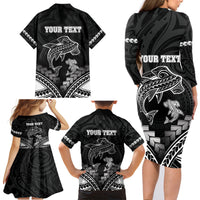 Personalised Happy Father's Day Family Matching Long Sleeve Bodycon Dress and Hawaiian Shirt I Love You Dad Polynesian Style