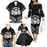Personalised Happy Father's Day Family Matching Off The Shoulder Long Sleeve Dress and Hawaiian Shirt I Love You Dad Polynesian Style LT05 - Polynesian Pride