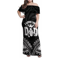Personalised Happy Father's Day Family Matching Off Shoulder Maxi Dress and Hawaiian Shirt I Love You Dad Polynesian Style LT05 Mom's Dress Black - Polynesian Pride
