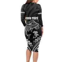 Personalised Happy Father's Day Long Sleeve Bodycon Dress I Love You Dad Polynesian Style LT05 - Polynesian Pride