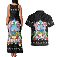 Guam Chamorro Couples Matching Tank Maxi Dress and Hawaiian Shirt Tribal Latte Stone With Dolphins Black