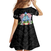 Guam Chamorro Family Matching Short Sleeve Bodycon Dress and Hawaiian Shirt Tribal Latte Stone With Dolphins Black LT05 - Polynesian Pride