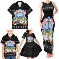 Guam Chamorro Family Matching Tank Maxi Dress and Hawaiian Shirt Tribal Latte Stone With Dolphins Black LT05 - Polynesian Pride