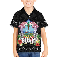 Guam Chamorro Family Matching Tank Maxi Dress and Hawaiian Shirt Tribal Latte Stone With Dolphins Black LT05 Son's Shirt Black - Polynesian Pride