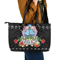 Guam Chamorro Leather Tote Bag Tribal Latte Stone With Dolphins Black