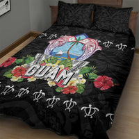Guam Chamorro Quilt Bed Set Tribal Latte Stone With Dolphins Black