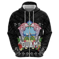 Guam Chamorro Zip Hoodie Tribal Latte Stone With Dolphins Black