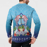 Guam Chamorro Button Sweatshirt Tribal Latte Stone With Dolphins Blue