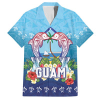 Guam Chamorro Family Matching Long Sleeve Bodycon Dress and Hawaiian Shirt Tribal Latte Stone With Dolphins Blue LT05 Dad's Shirt - Short Sleeve Blue - Polynesian Pride
