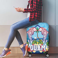Guam Chamorro Luggage Cover Tribal Latte Stone With Dolphins Blue
