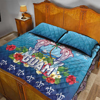 Guam Chamorro Quilt Bed Set Tribal Latte Stone With Dolphins Blue