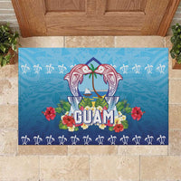 Guam Chamorro Rubber Doormat Tribal Latte Stone With Dolphins Blue